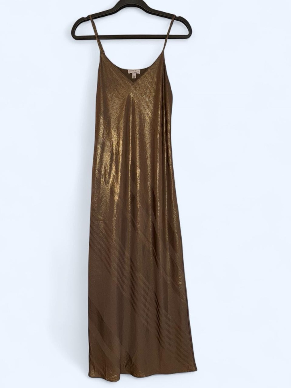 Metallic Brown Slip Maxi Dress with Spaghetti Straps